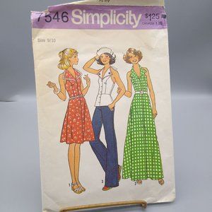 Vintage Sewing PATTERN Simplicity 7546, Young Junior Teen 1976 Halter Dress